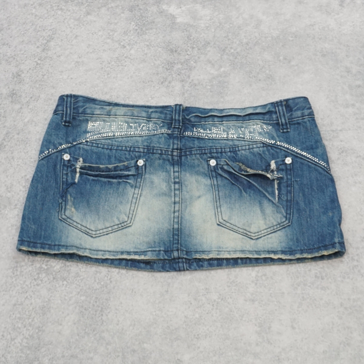 2000s Sinmau Star Embellished Low Rise Mini Skirt Denim