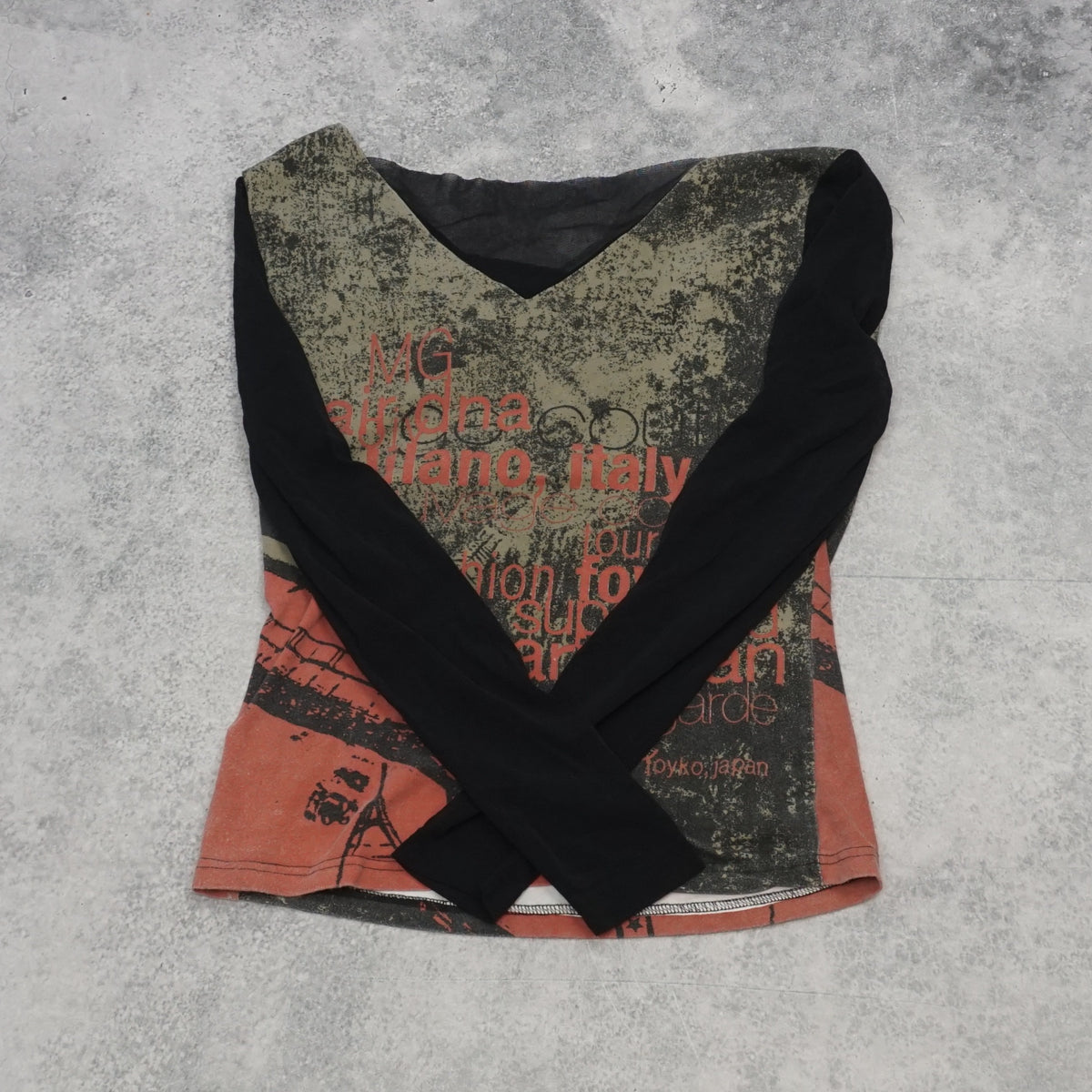 2000s Carlotta Graphic Mesh Long Sleeve Top