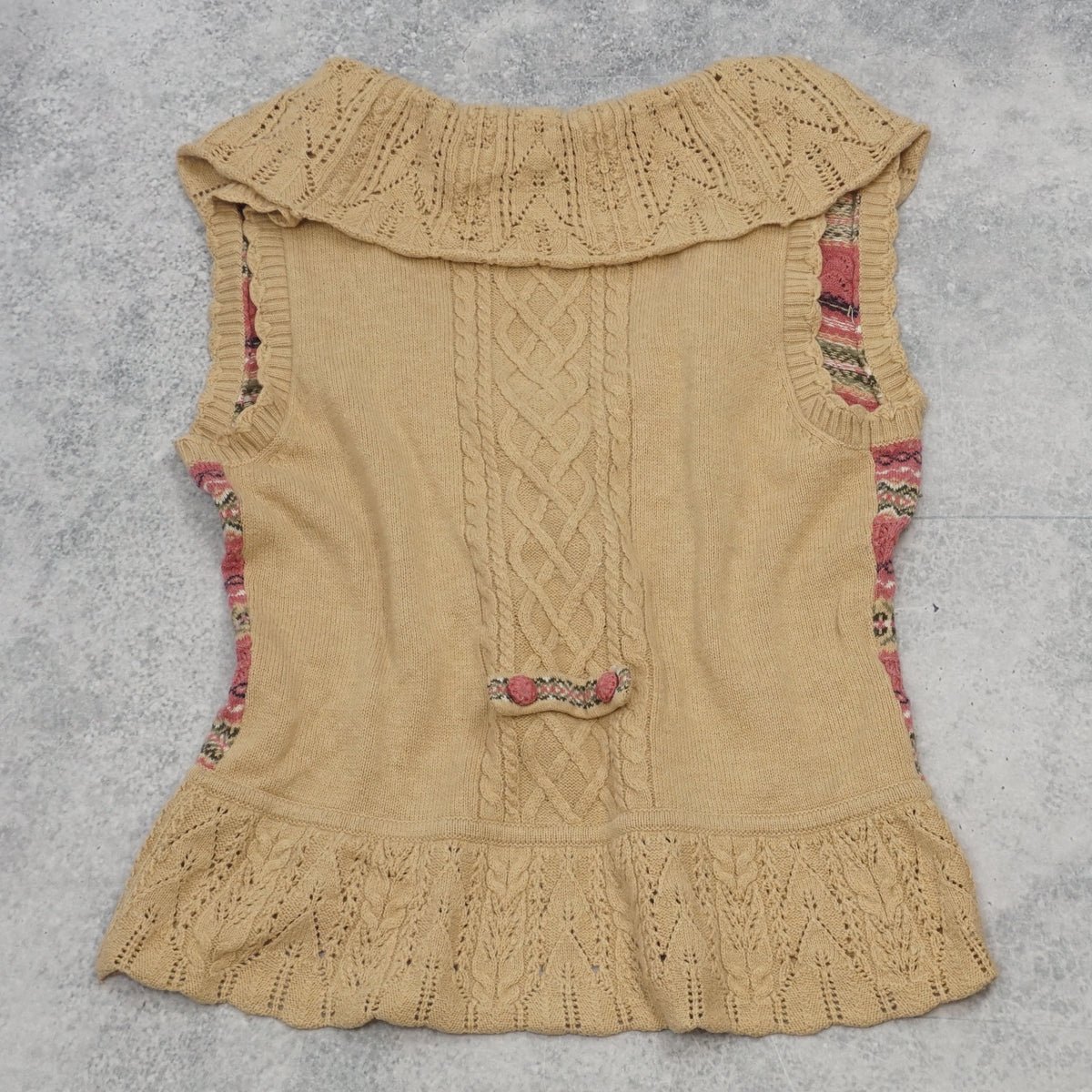 E-Land Fair Isle Crochet Ruffle Vest Knit