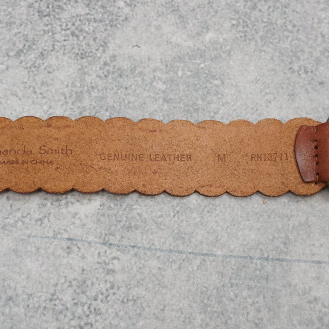 Amanda Smith Floral Embossed Scalloped Leather Belt