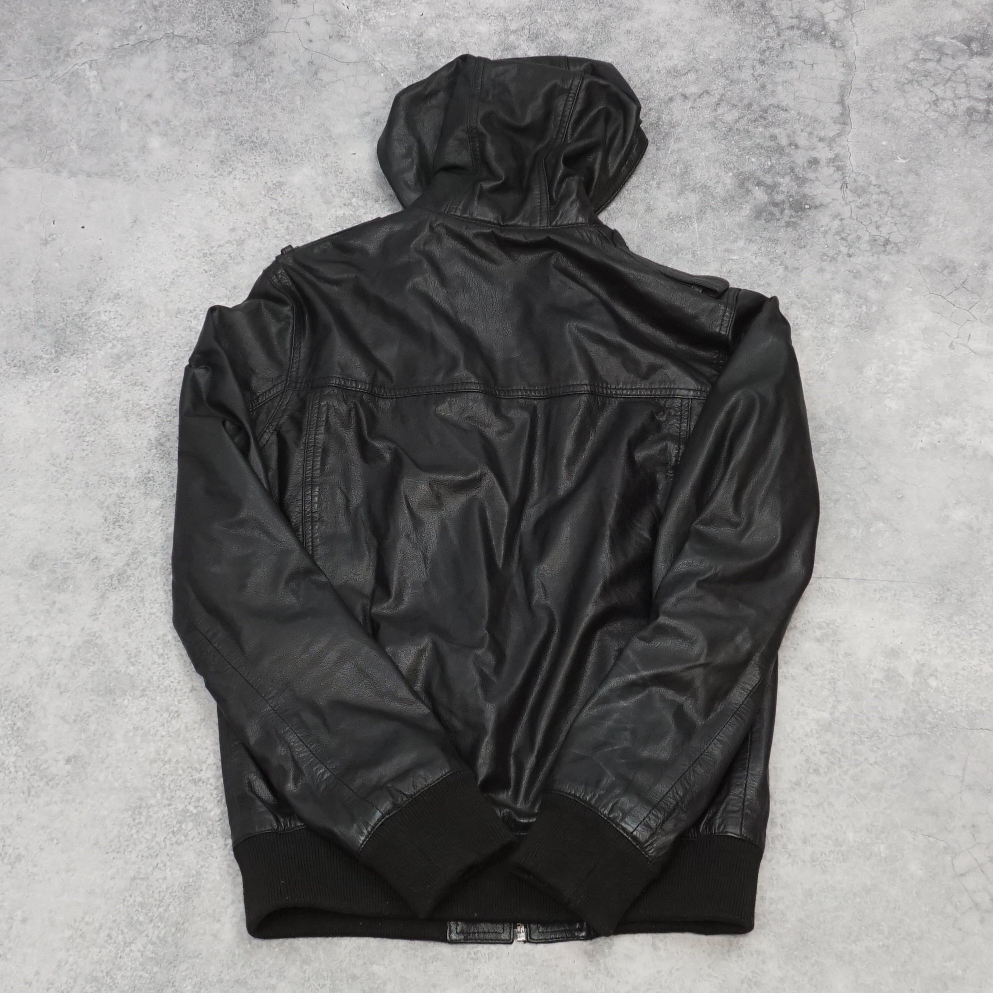 2000s Stray Hooded Bomber Leather Jacket