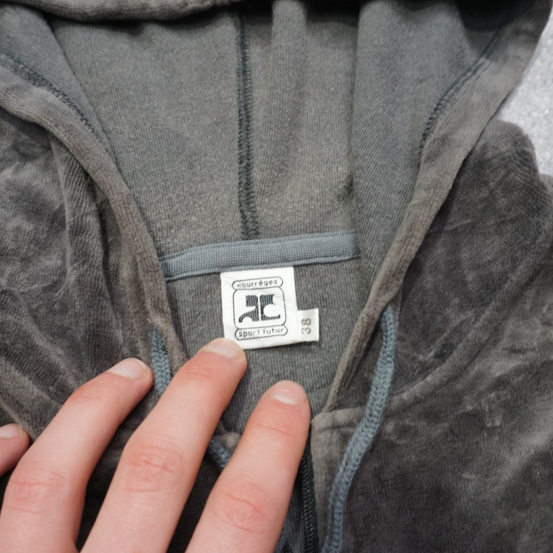 2000s Courrèges Velour Zip Up Hoodie