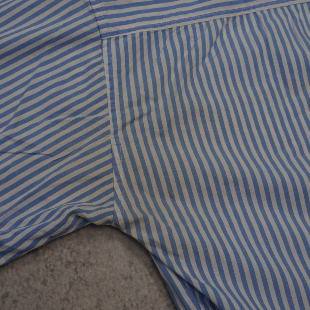 Sixth Avenue Striped Cropped Embroidered Button Up