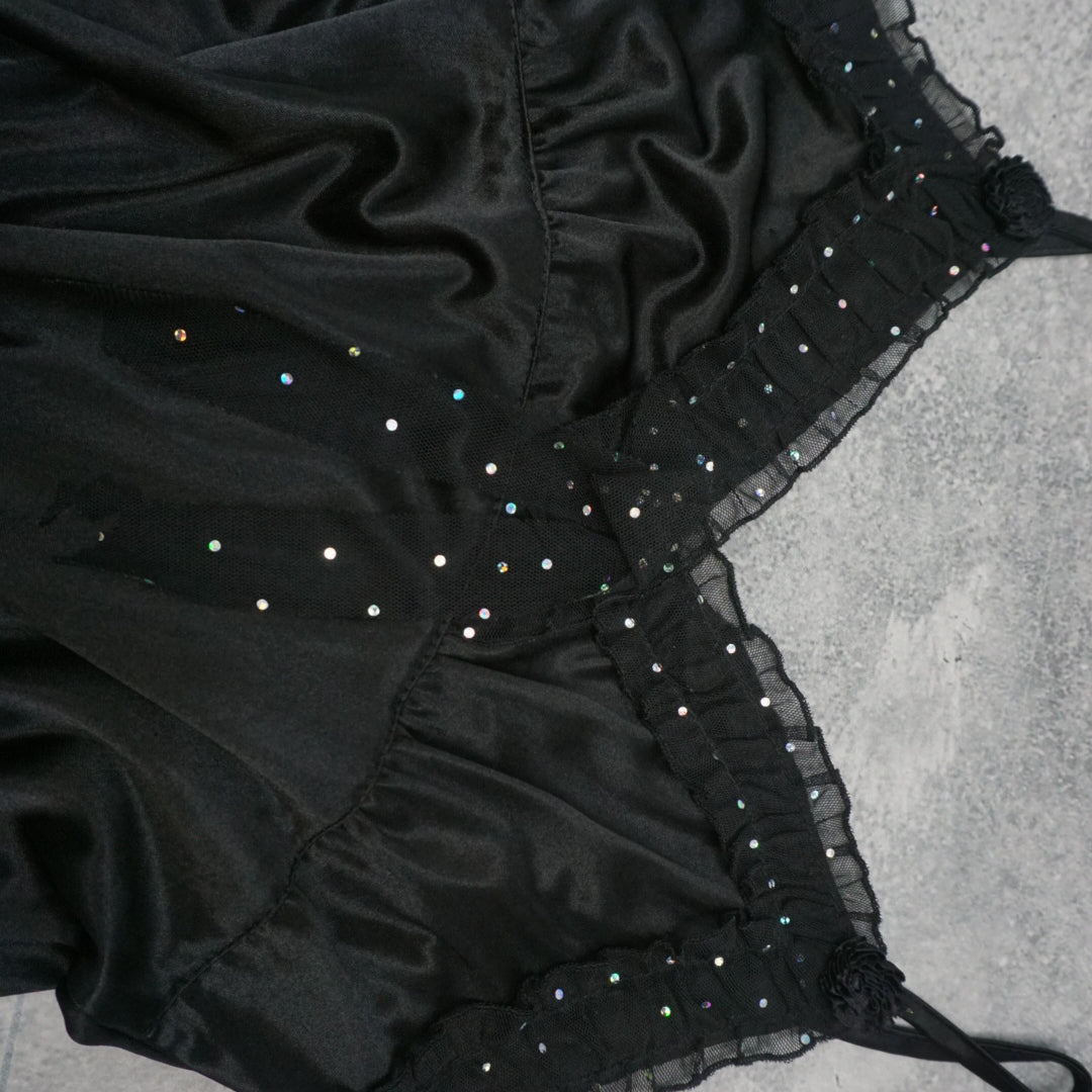 2000s Satin Rhinestone Lace Cami Top