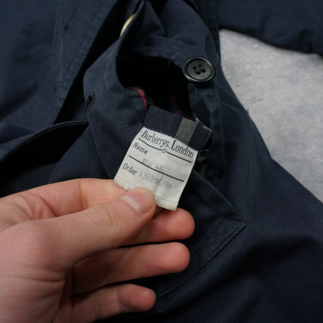 90s Burberrys Navy Double Breasted Trench Coat