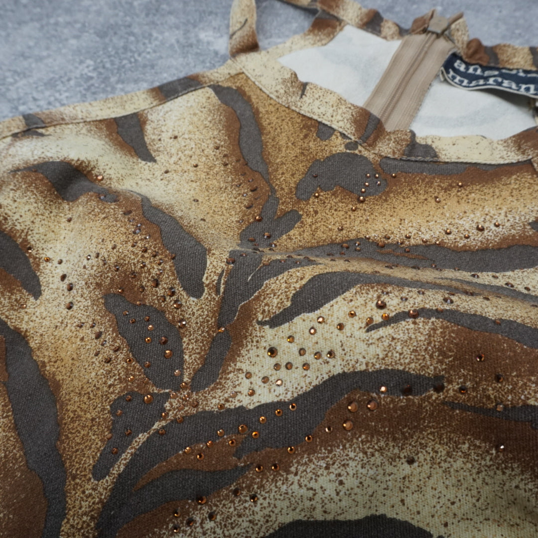 90s Angelo Marani Tiger Print Halterneck Dress