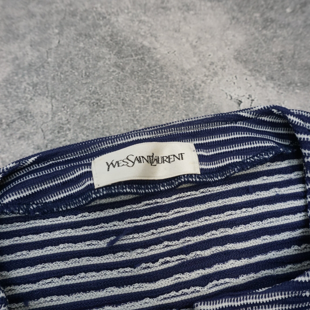 90s Yves Saint Laurent Striped Collarless Cardigan