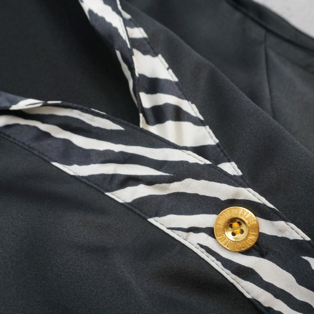 90s Indigo Blue Zebra Print Button Up