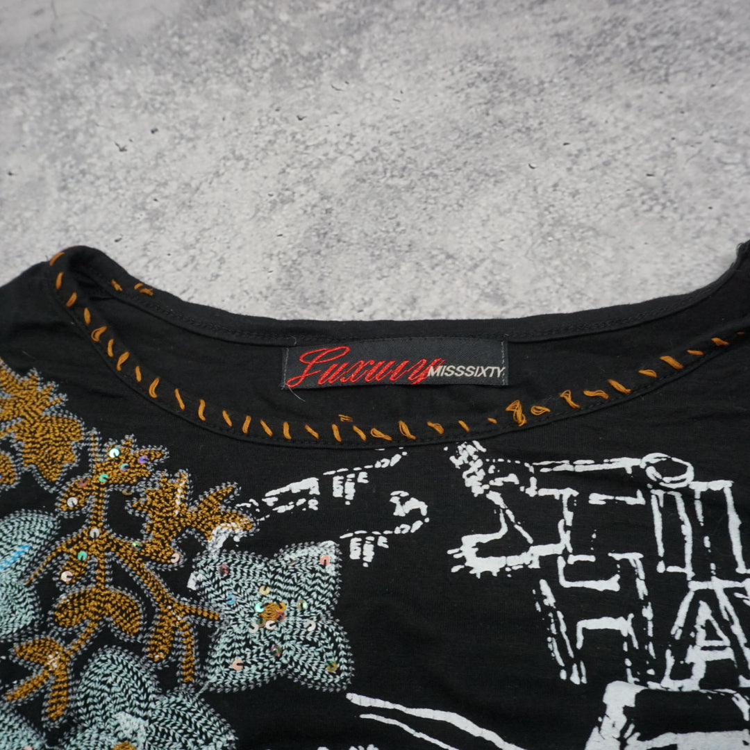 2000s Miss Sixty Graphic Embellished Top