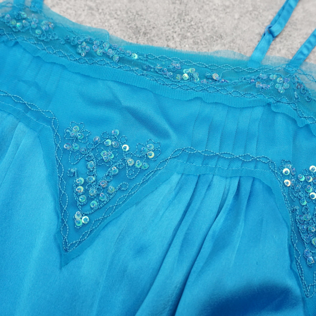2000s Sequin Embroidered Satin Cami Top
