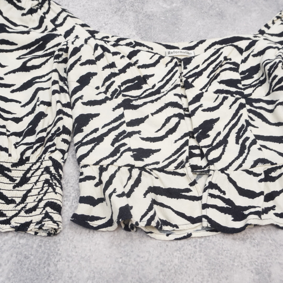 Reformation Zebra Print Puff Sleeve Top