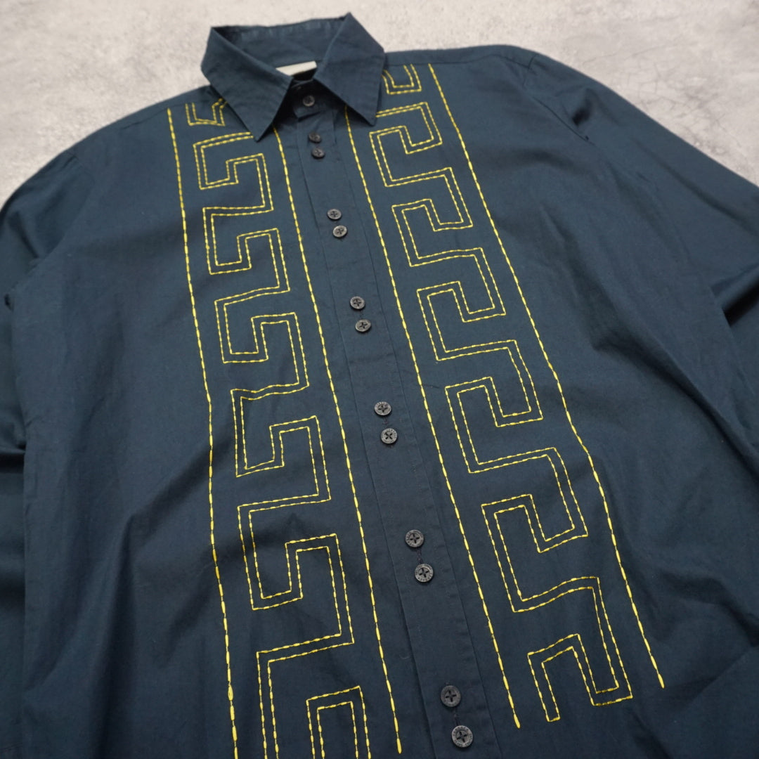 2000s Versace Embroidered Pattern Button Up