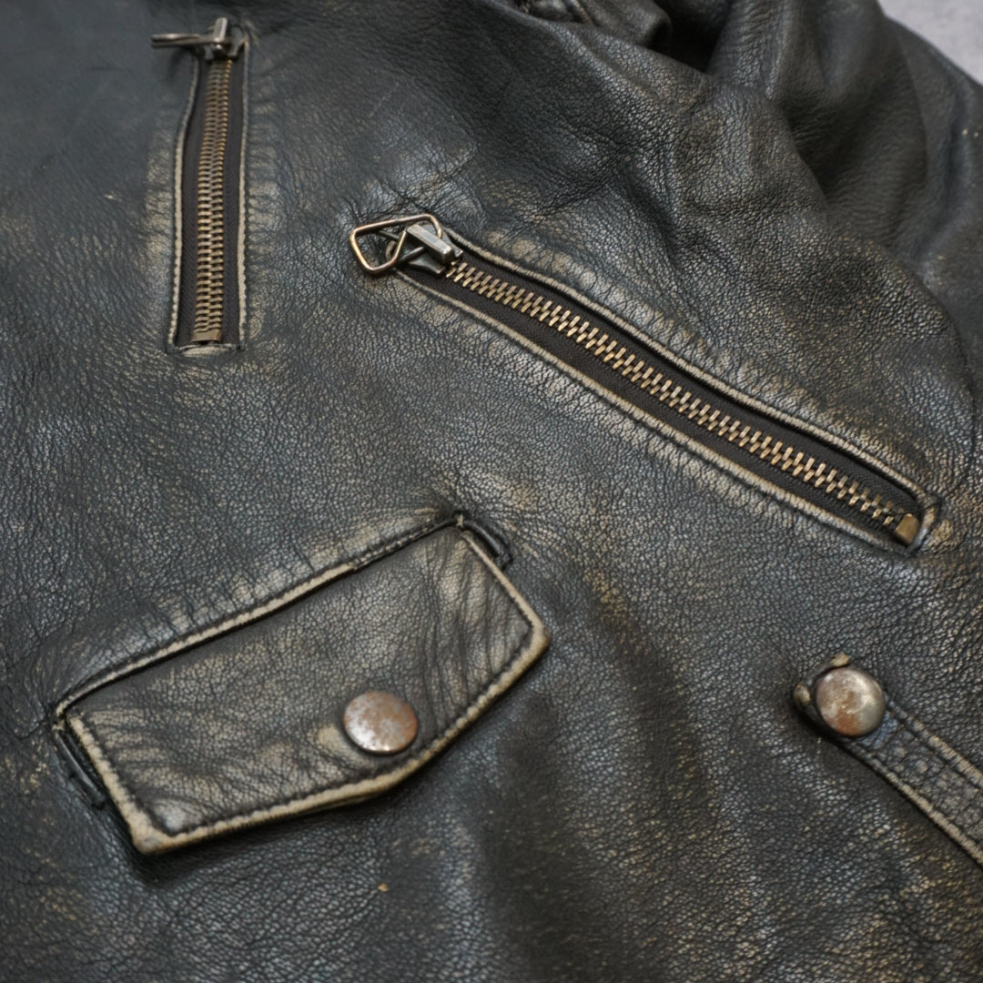 80s Distressed Biker Leather Jacket