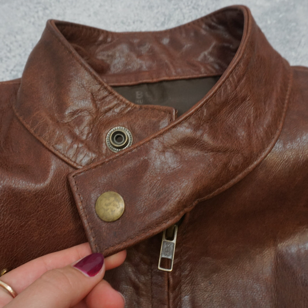 2000s Hugo Boss Racer Leather Jacket