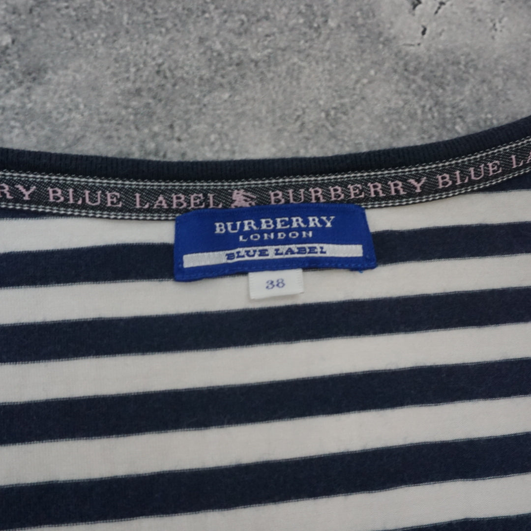 2000s Burberry Blue Label Striped Puff Sleeve T-Shirt