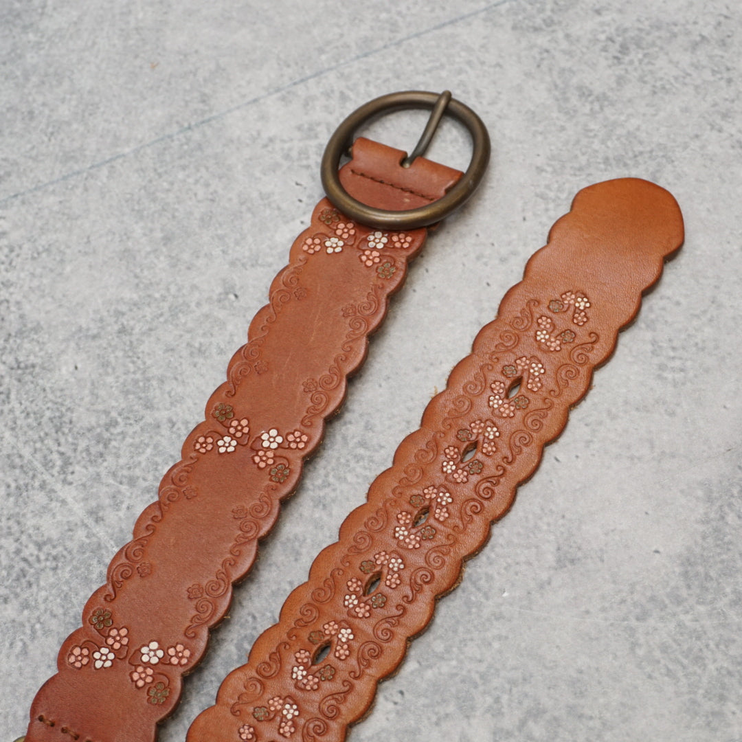 Amanda Smith Floral Embossed Scalloped Leather Belt