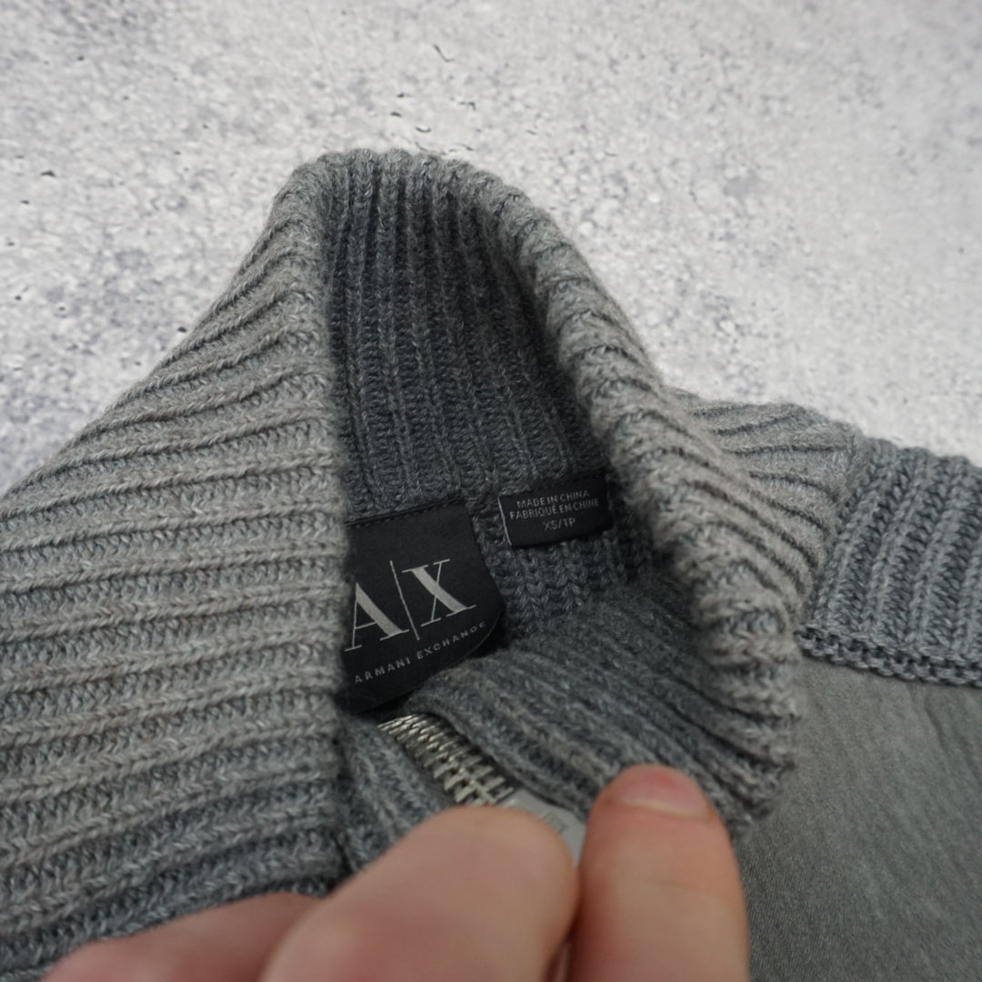 2000s Armani Exchange Suede Panel Knit Zip Up