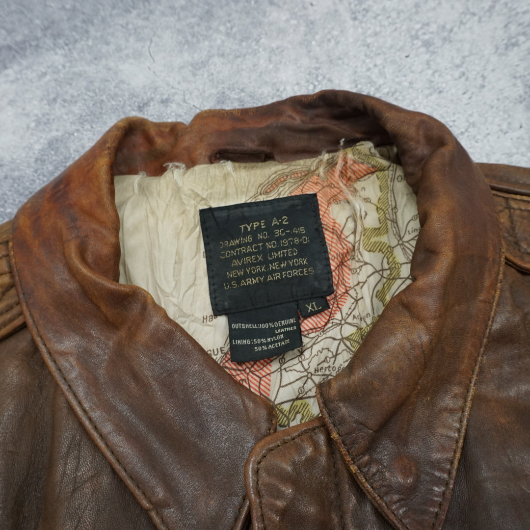 2000s Avirex A-2 Flight Patched Leather Jacket Bomber