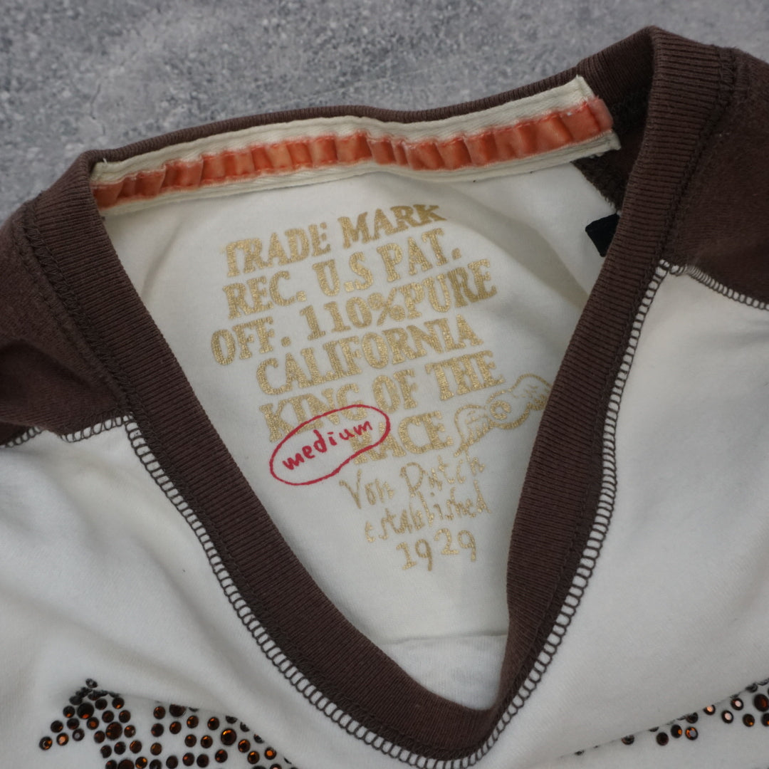 2000s Von Dutch Rhinestone Raglan T-Shirt
