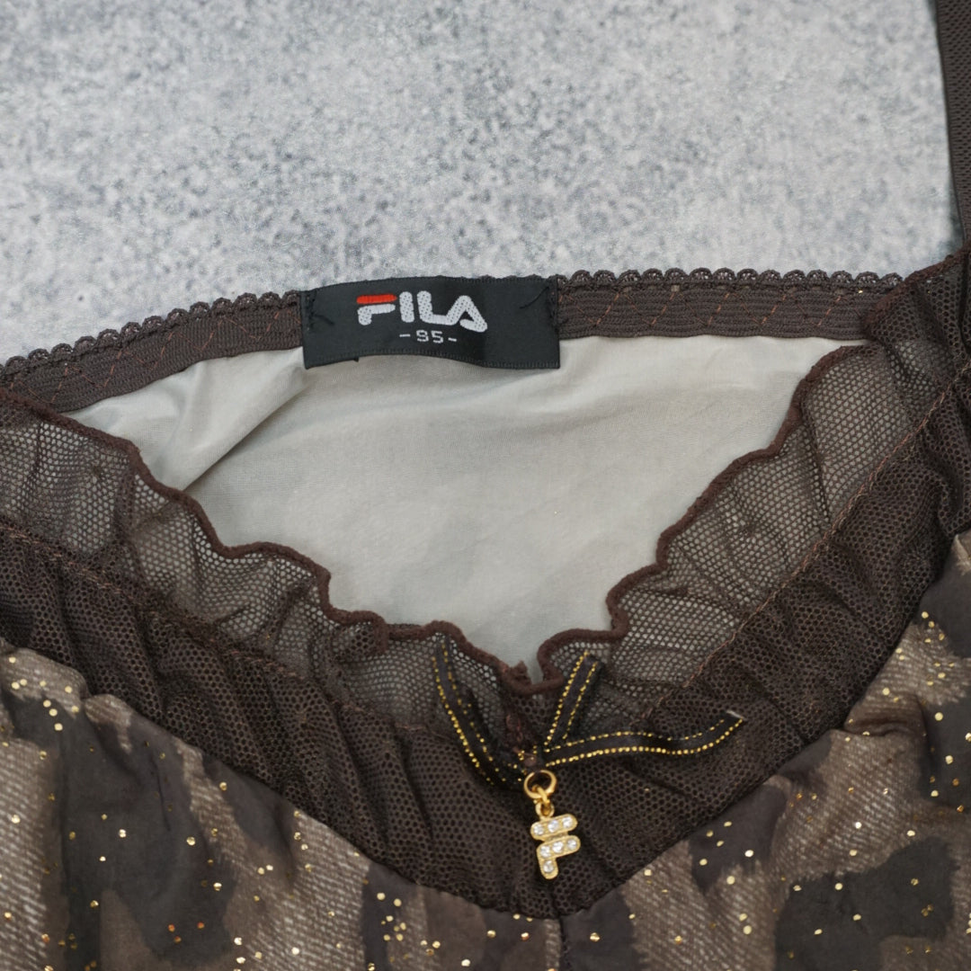 2000s Fila Leopard Print Glitter Mesh Ruffle Dress