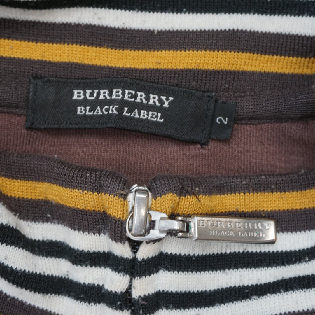 2000s Burberry Black Label Striped Panelled Zip Up