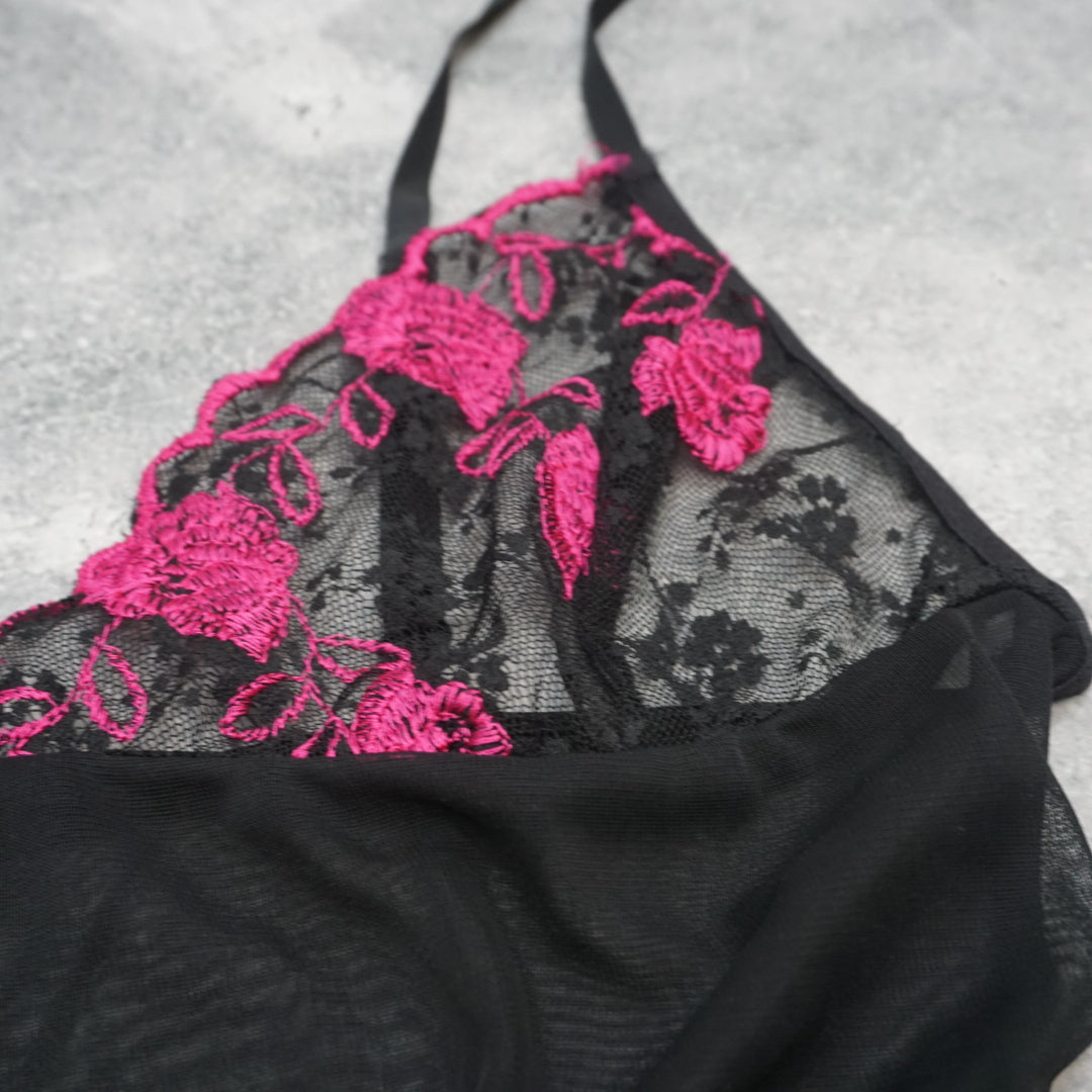 2000s Lace Mesh Floral Cami Top