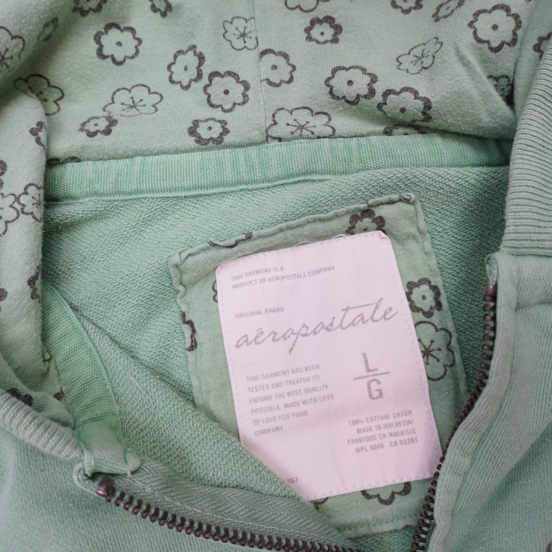 2000s Aeropostale Zip Up Embroidered Floral Lined Hoodie