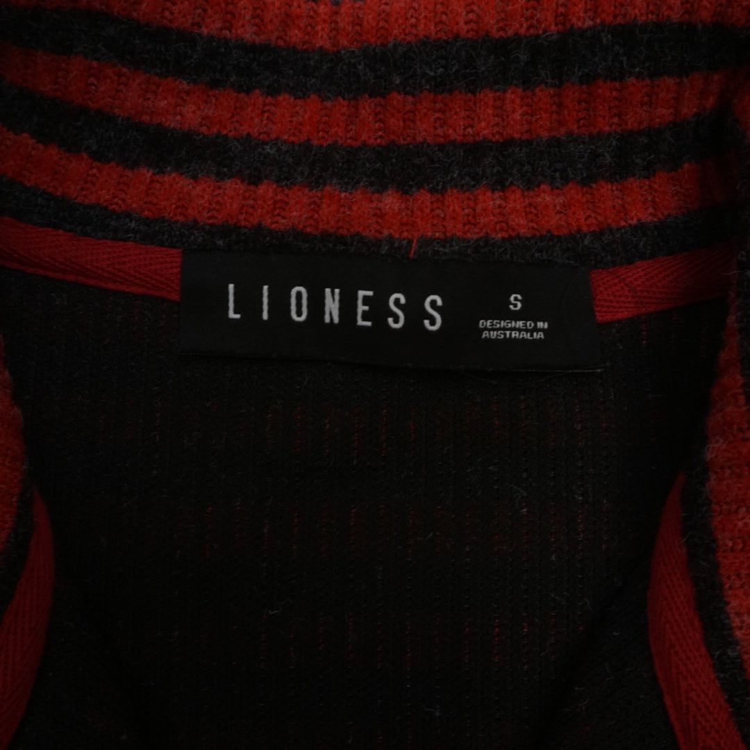Lioness Striped Mock Neck Zip Up Knit
