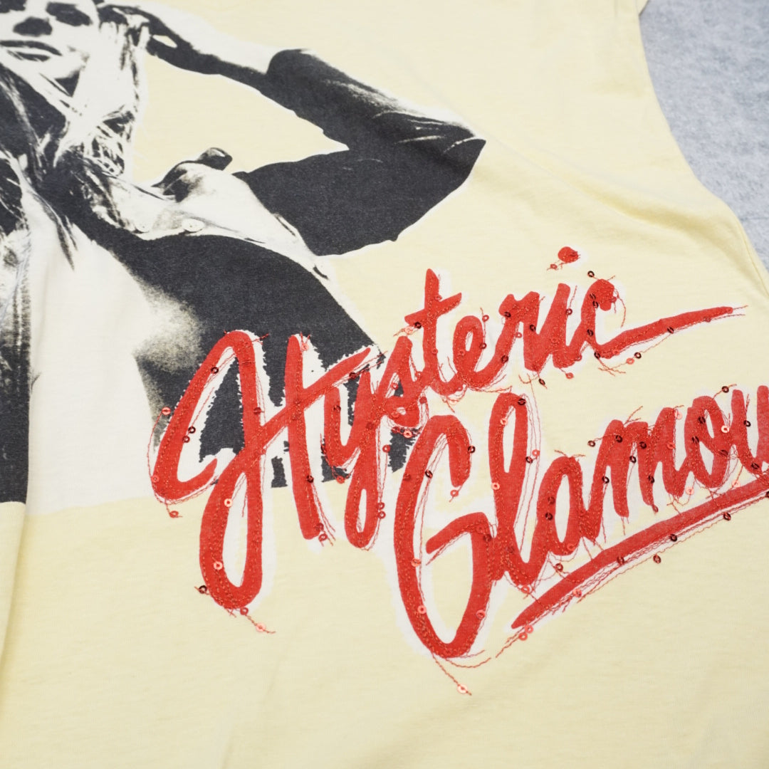 2000s Hysteric Glamour Graphic V-Neck Sequin T-Shirt