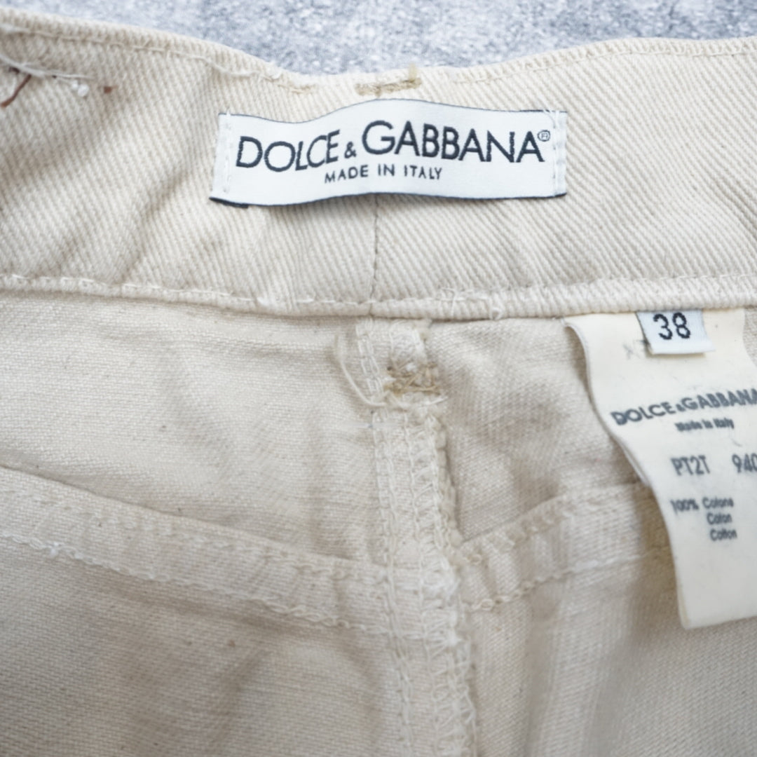 2000s Dolce & Gabbana Distressed Feather Belt Jeans