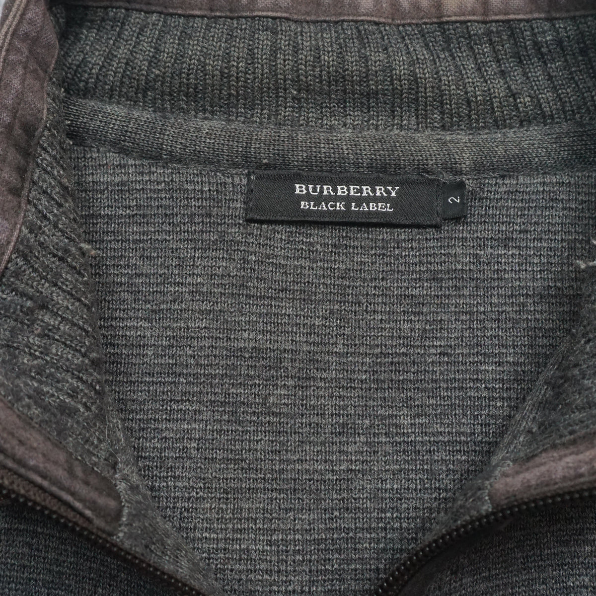 2000s Burberry Black Label Wool Leather Trim Zip Up Knit