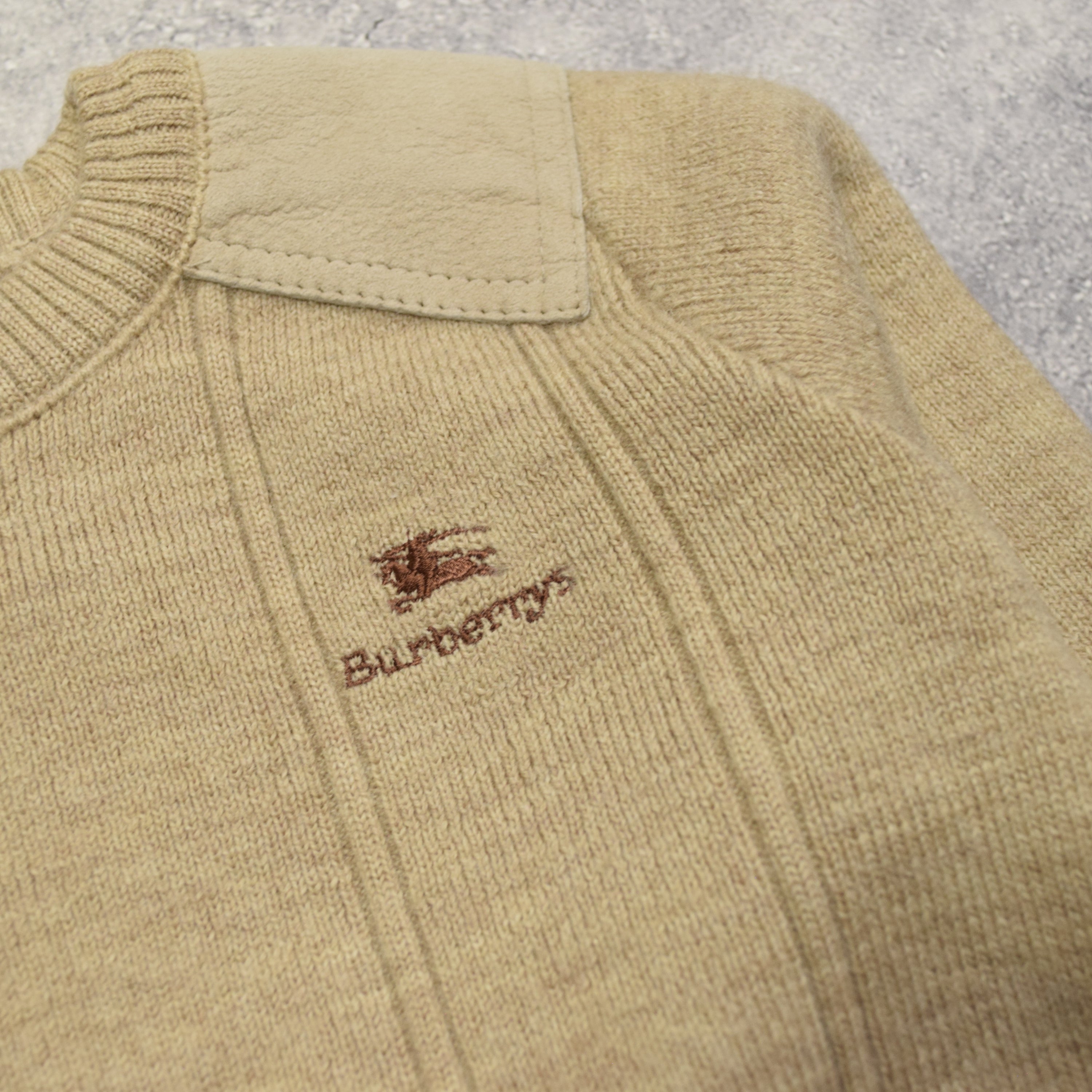 90s Burberry Elbow Patch Knit