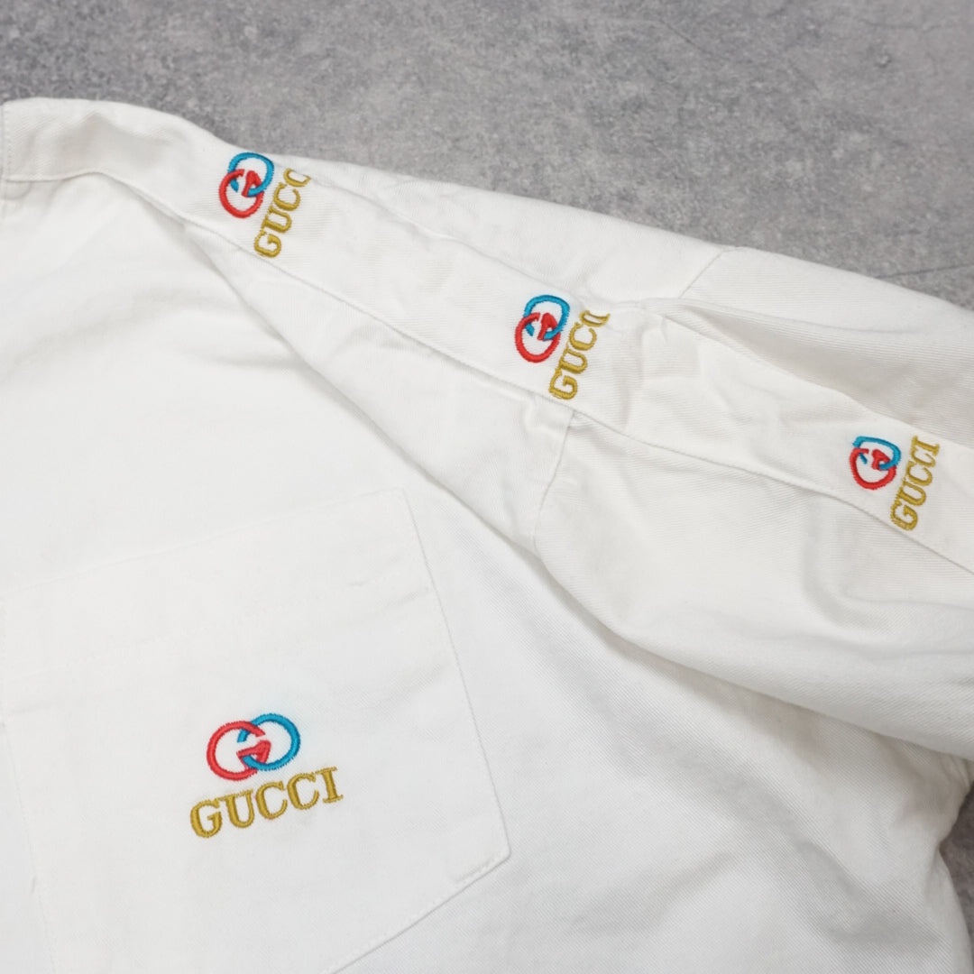 90s Gucci Embroidered Logo Short Sleeve Crewneck Sweater