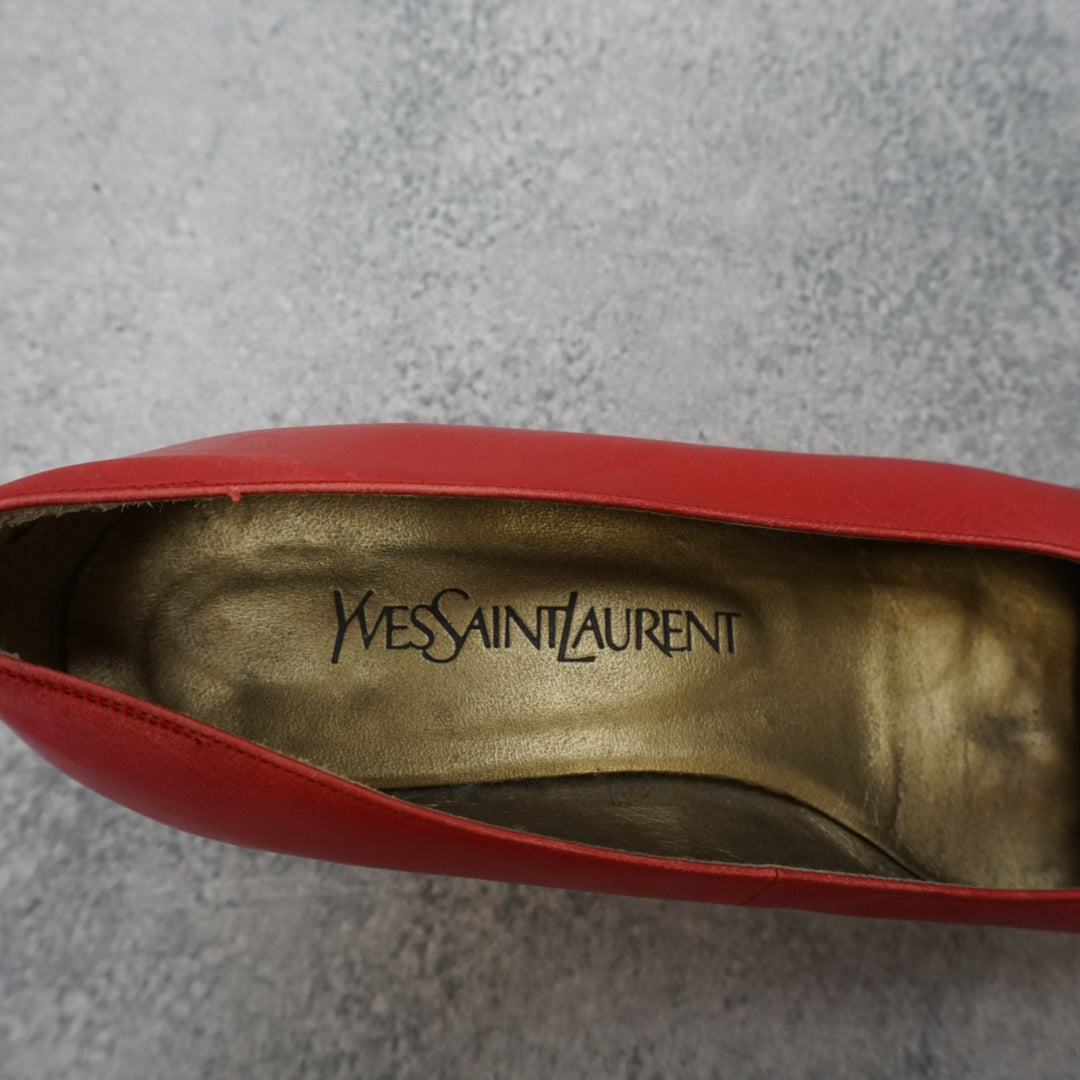 80s Yves Saint Laurent Leather Bow Low Block Heels