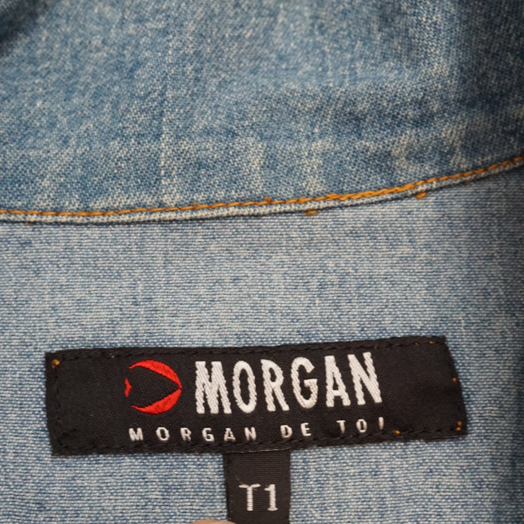 2000s Morgan Cropped Heart Embroidered Denim Jacket