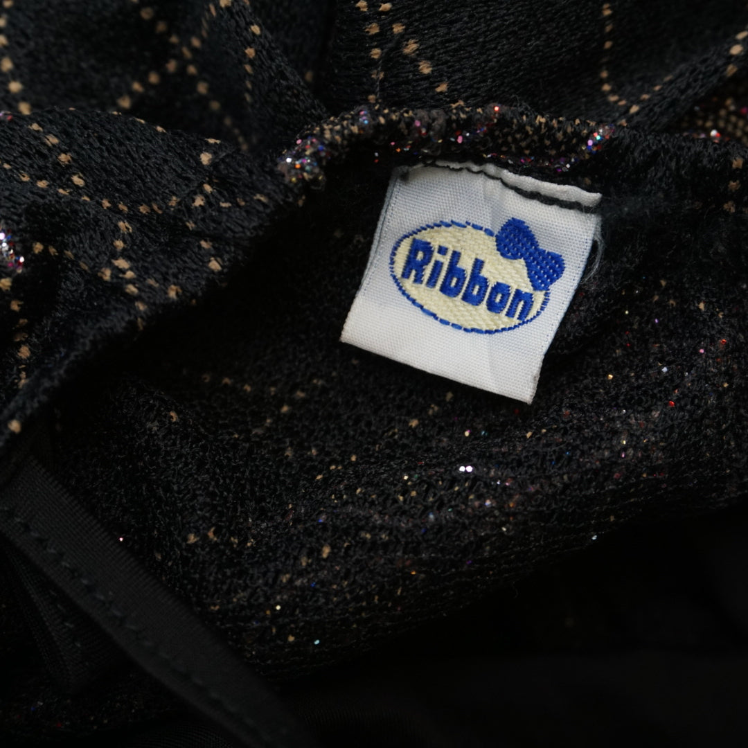 2000s Ribbon Sparkle Leaf Lace Trim Top