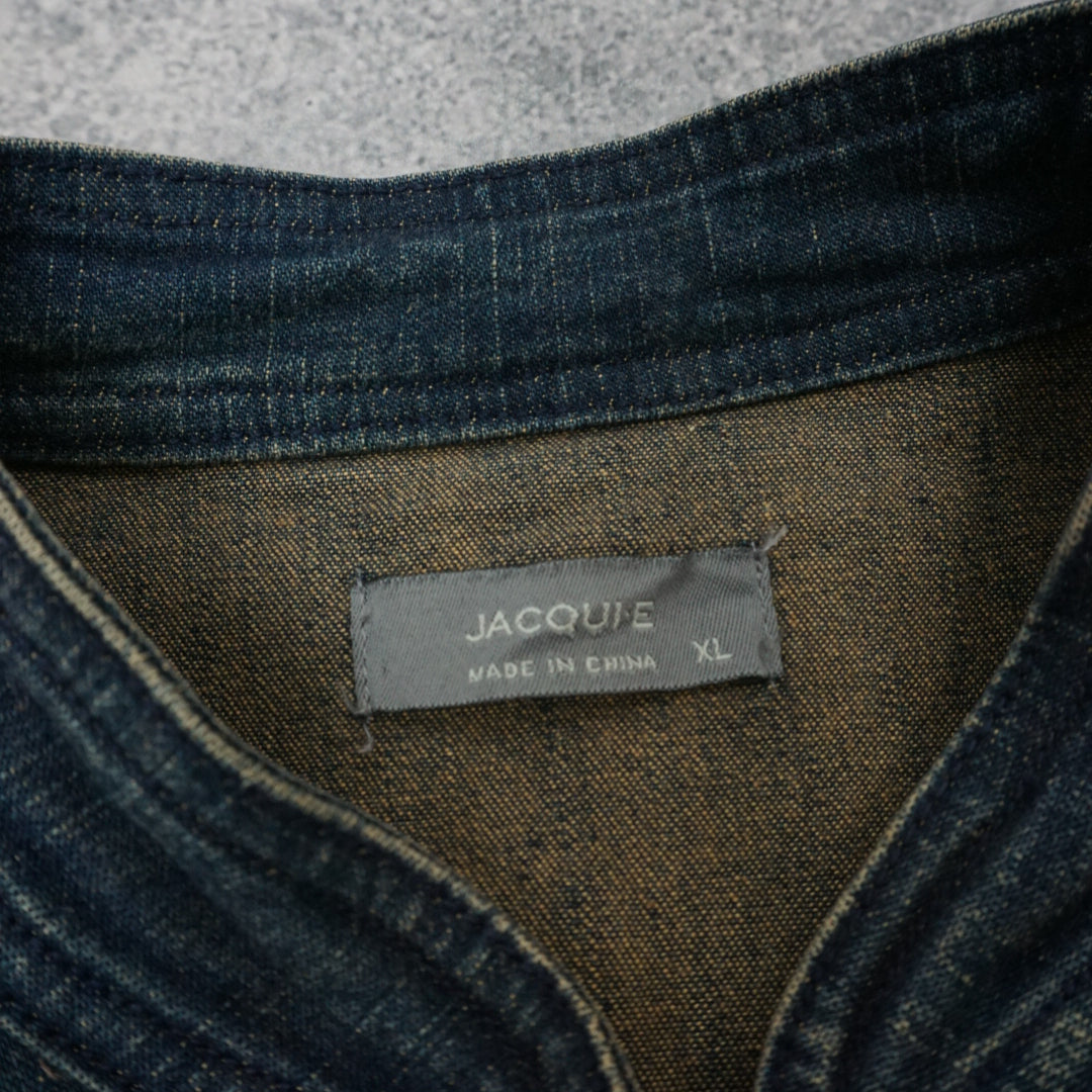 2000s Jacqui-E Stand Collar Button Up Denim Jacket