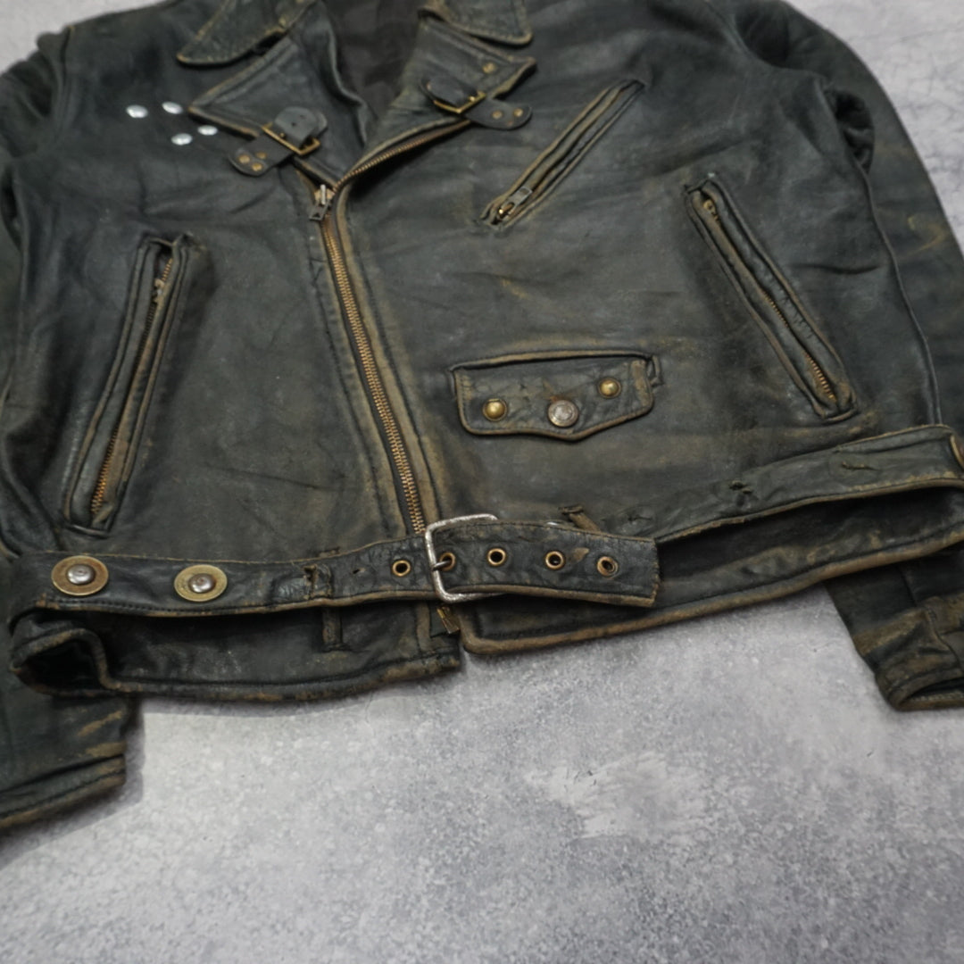 70s Thrashed Biker Leather Jacket