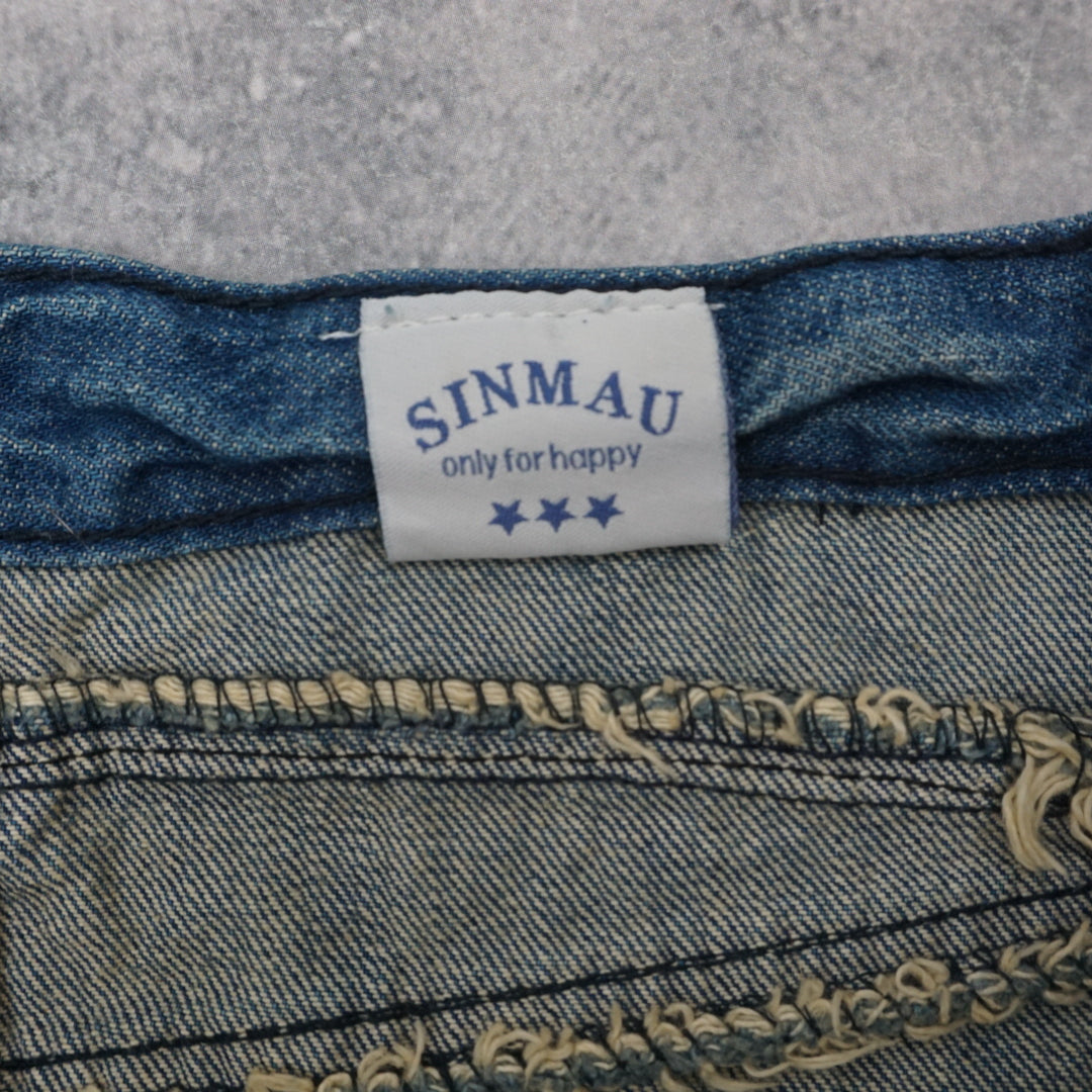 2000s Sinmau Star Embellished Low Rise Mini Skirt Denim