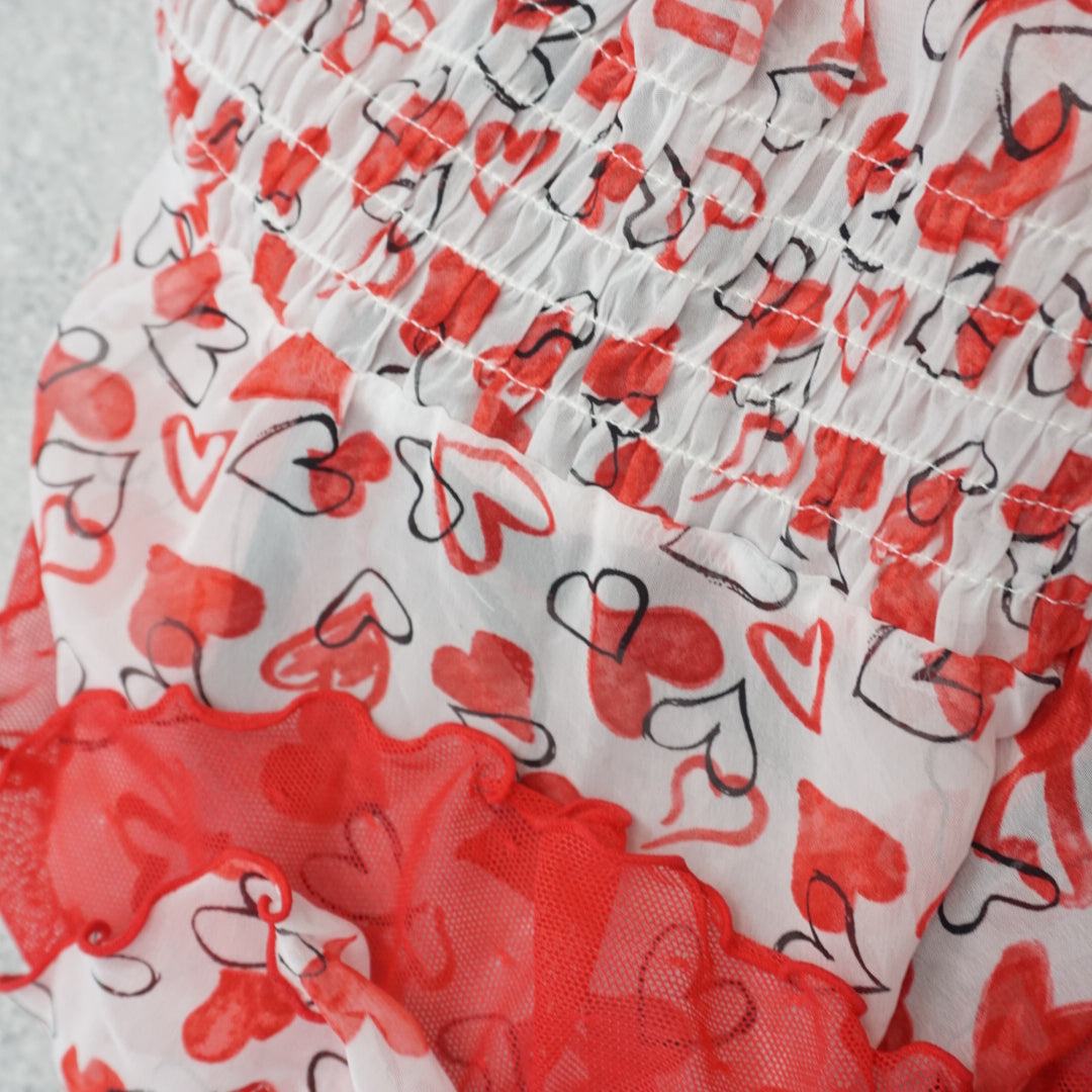 2000s Heart Print Ruffle Cami Top