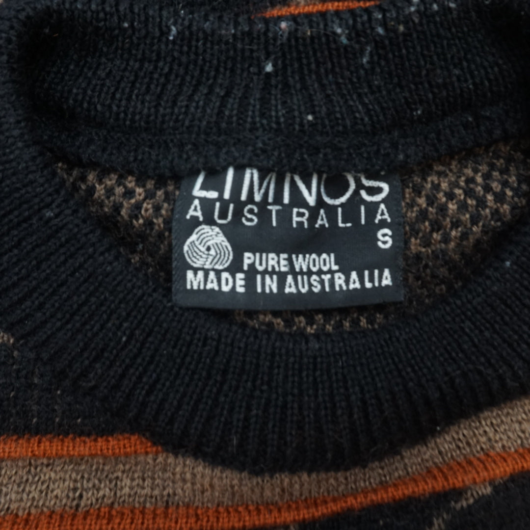 90s Limnos Australia Abstract Patterned Pure Wool Knit Sweater