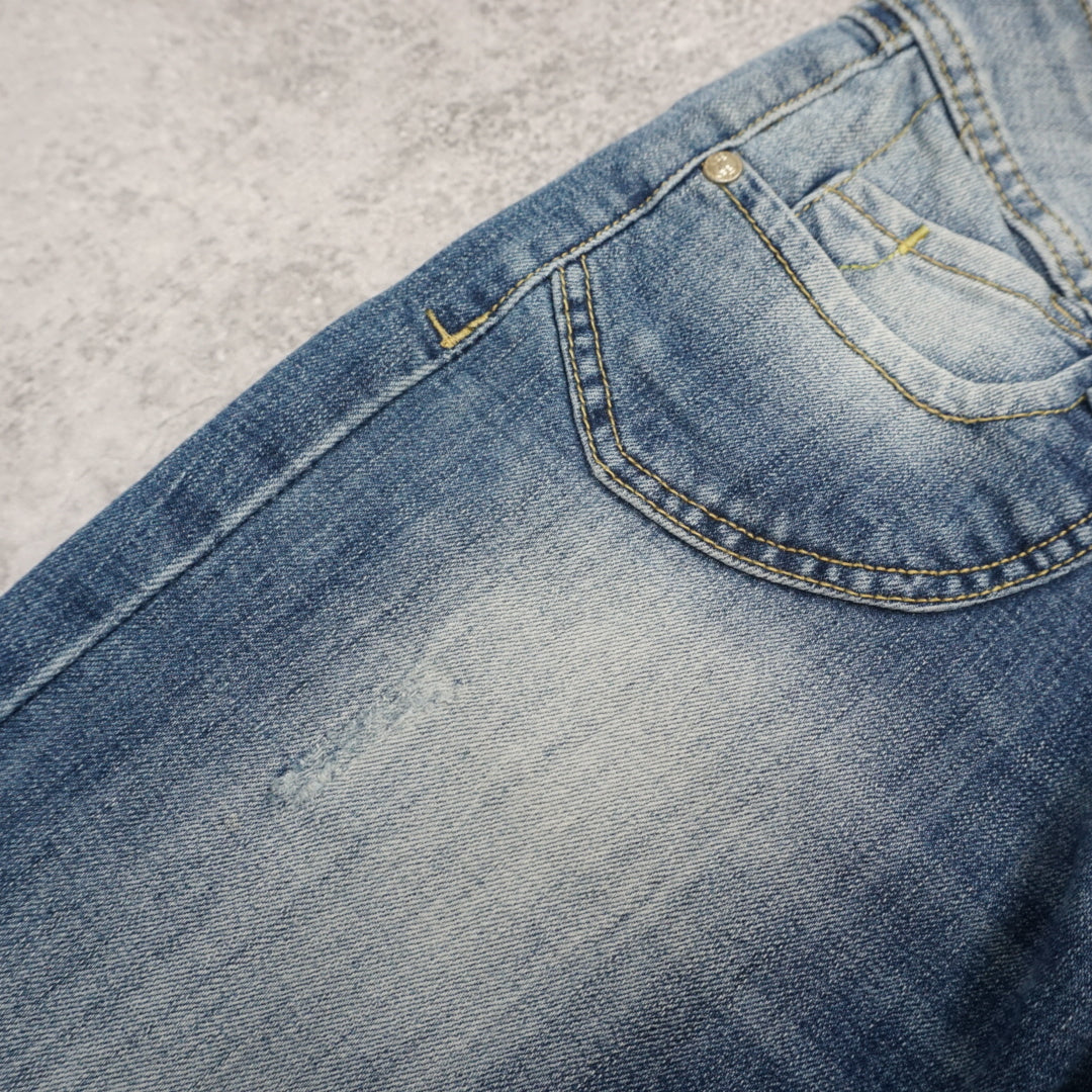 2000s Blue Rags Bootcut Distressed Jeans