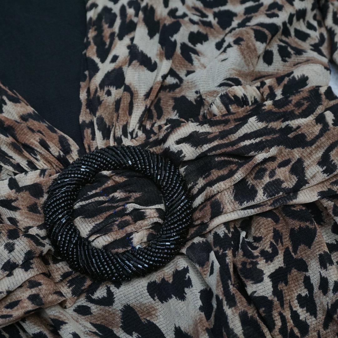 2000s Leopard Print Beaded Blouse