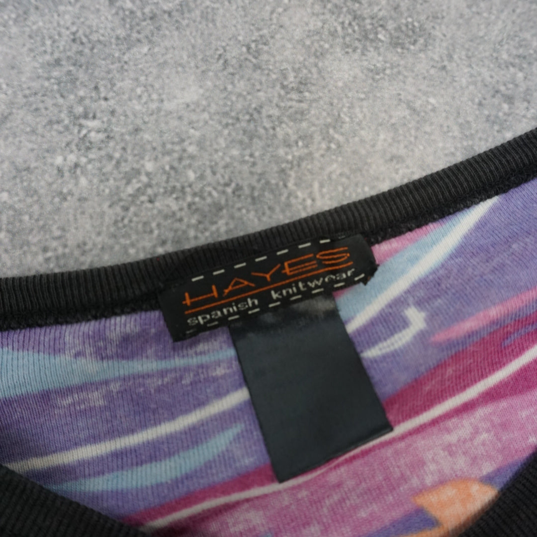 2000s Hayes Graphic Psychedelic Printed Top Long Sleeve