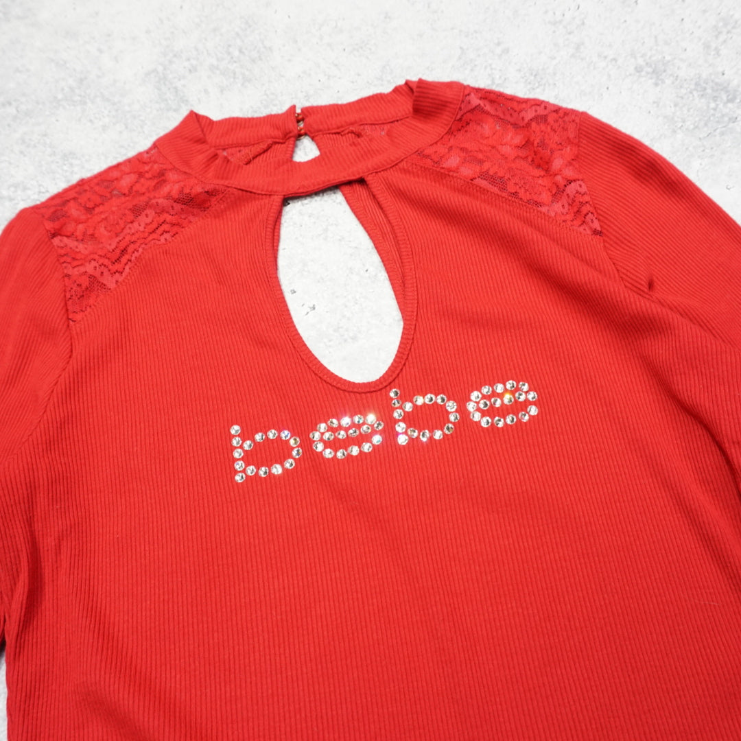 2000s Bebe Lace Detail Cutout Top