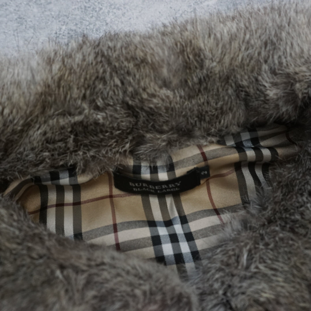 2000s Burberry Black Label Rabbit Fur Trim Zip Up Knit