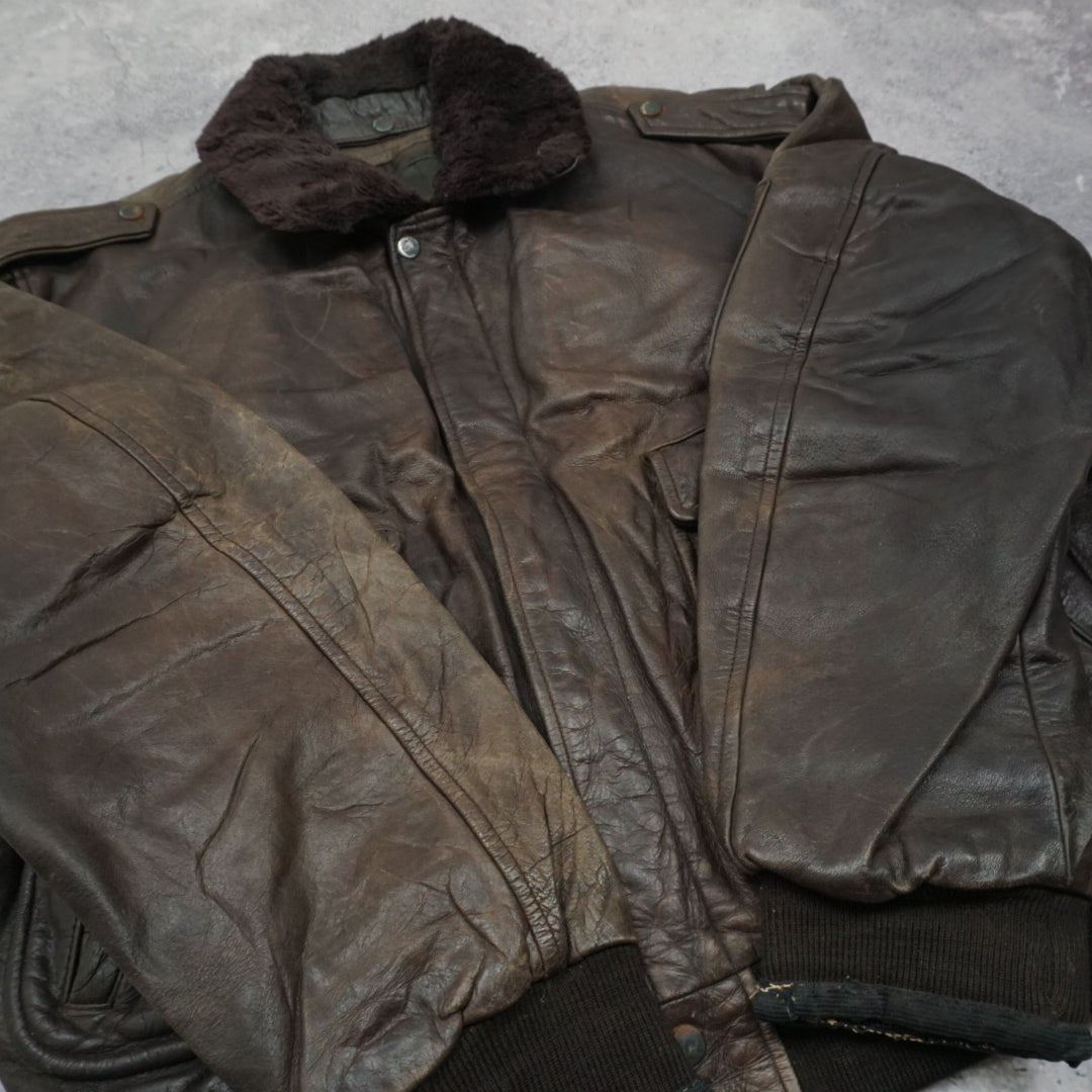 90s MGL World Aviator Leather Jacket