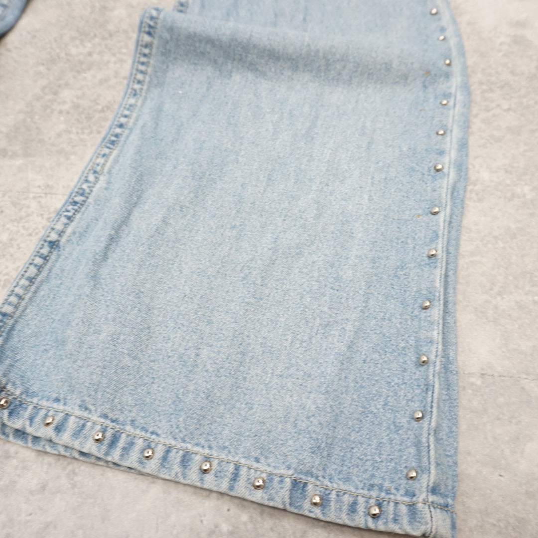 2000s Outline Frayed Hem Studded Jeans