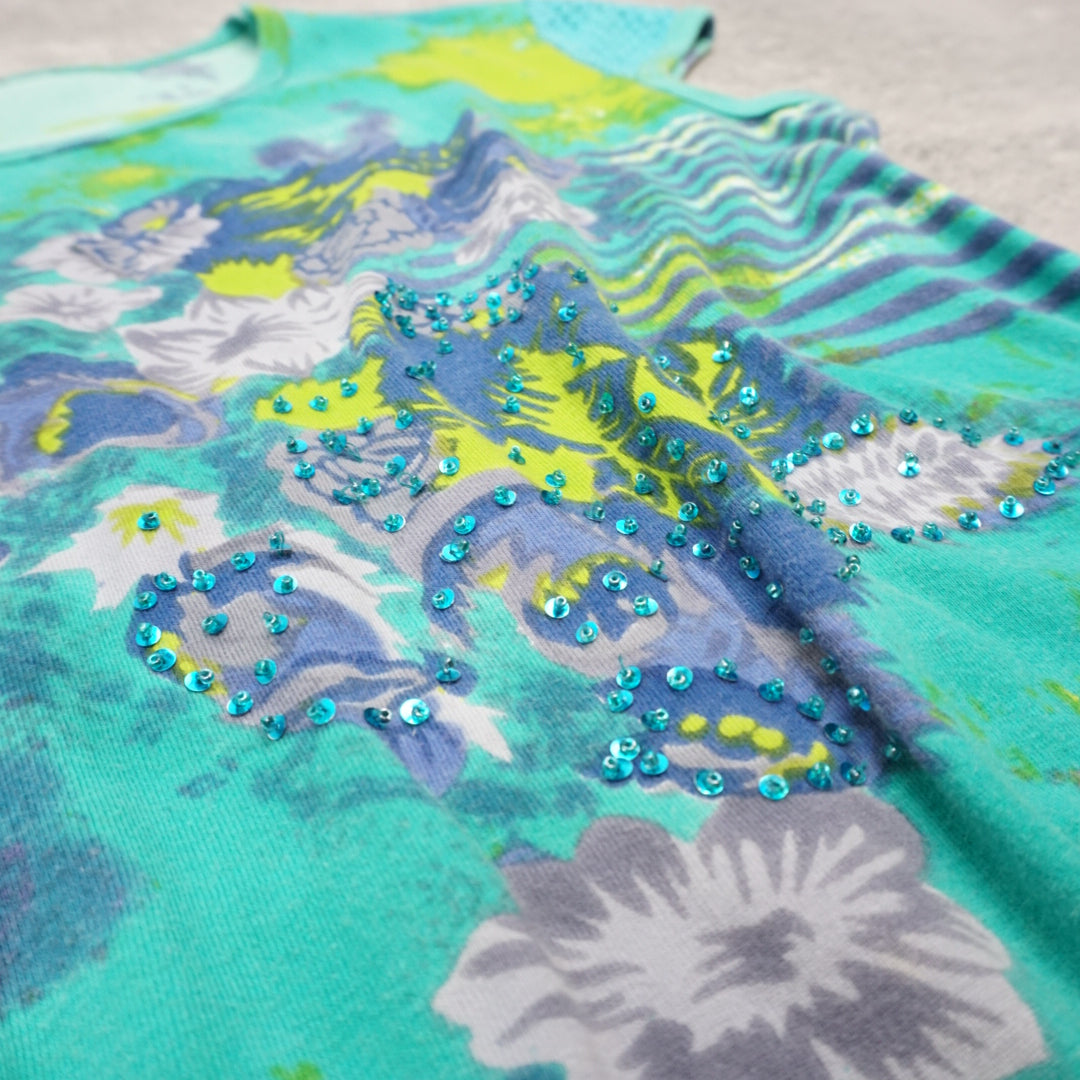 2000s World Class Floral Beaded Top Tee