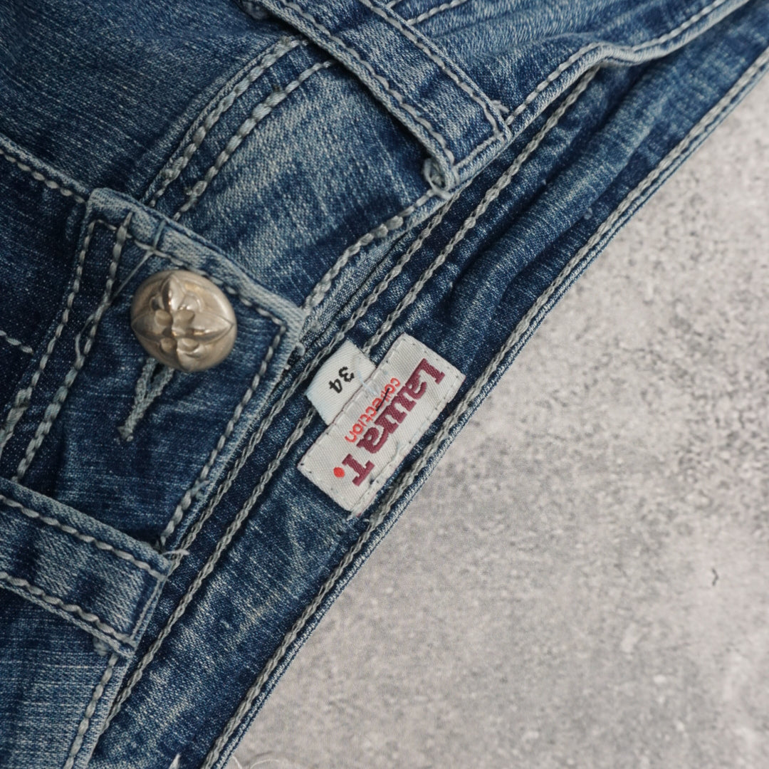 2000s Silver Bootcut Embroidered Jeans